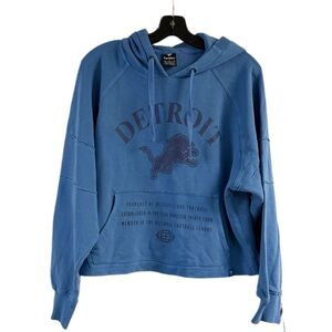 NWT Fanatics Raglan Gridiron Detroit Lions Boxy Crop Blue Hoodie Size M